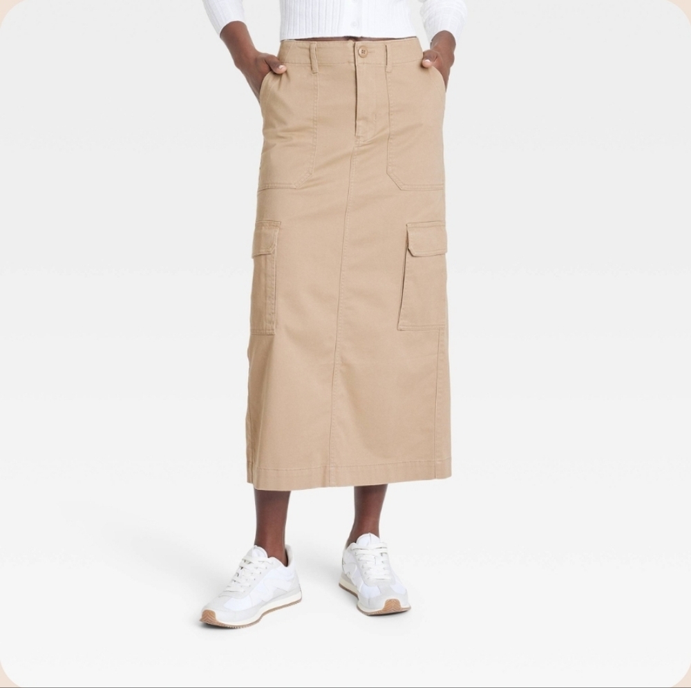 UNIVERSAL THREAD Tan Cargo Midi Skirt NWT Size: 4 - Picture 1 of 11